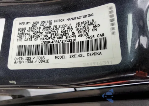 2010 Toyota Corolla Base from USA, damaged, VIN 1NXBU4EE4AZ363318